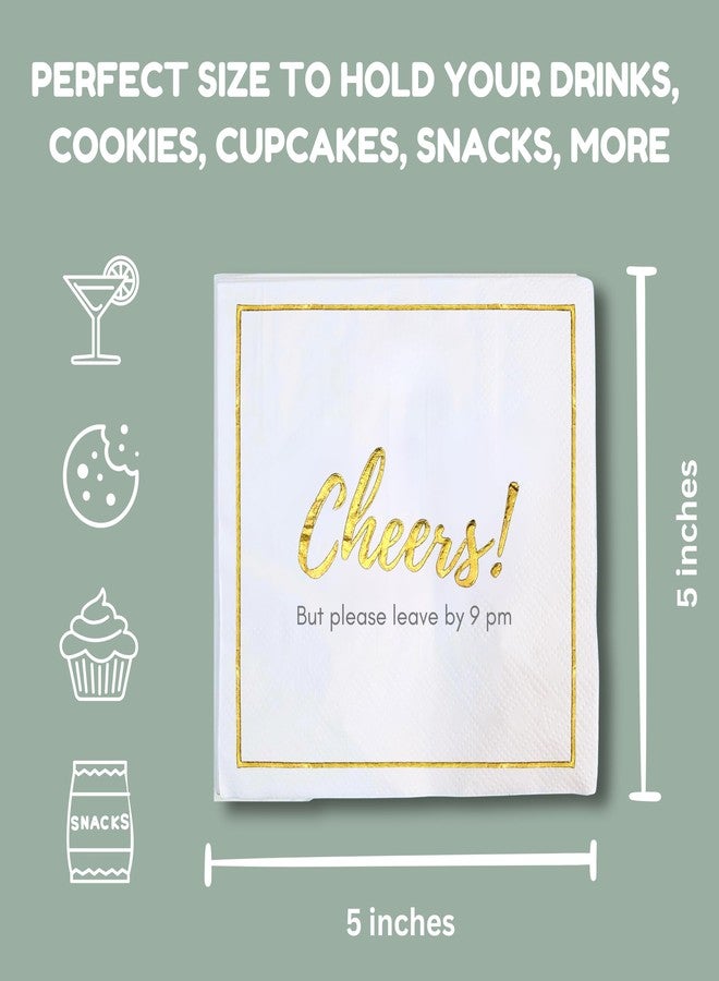Cloverjoyed Please Leave By 9 Cocktail Napkins, 50 Pack, Funny Disposable Cheers Napkin for Weddings, Holidays and Birthday Decorations - Image 2